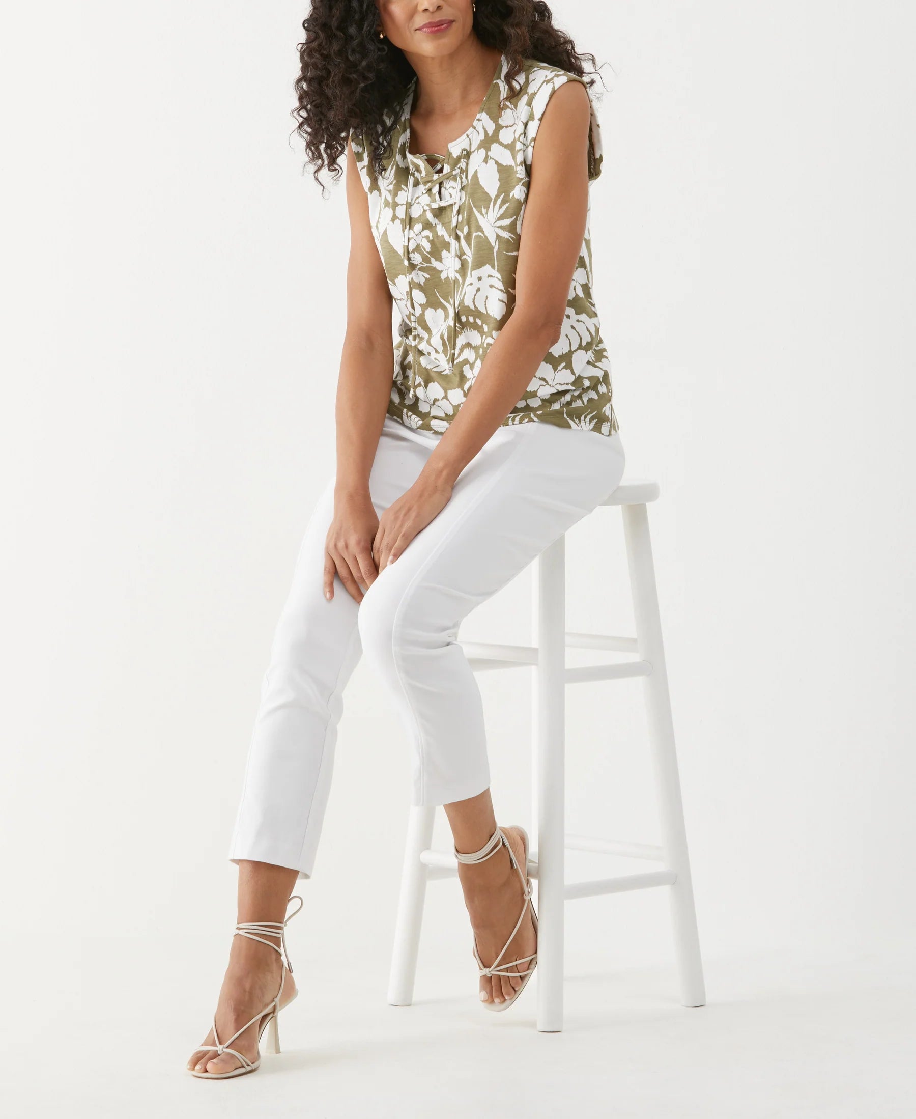 Tropical Print Lace-Up Tank Top